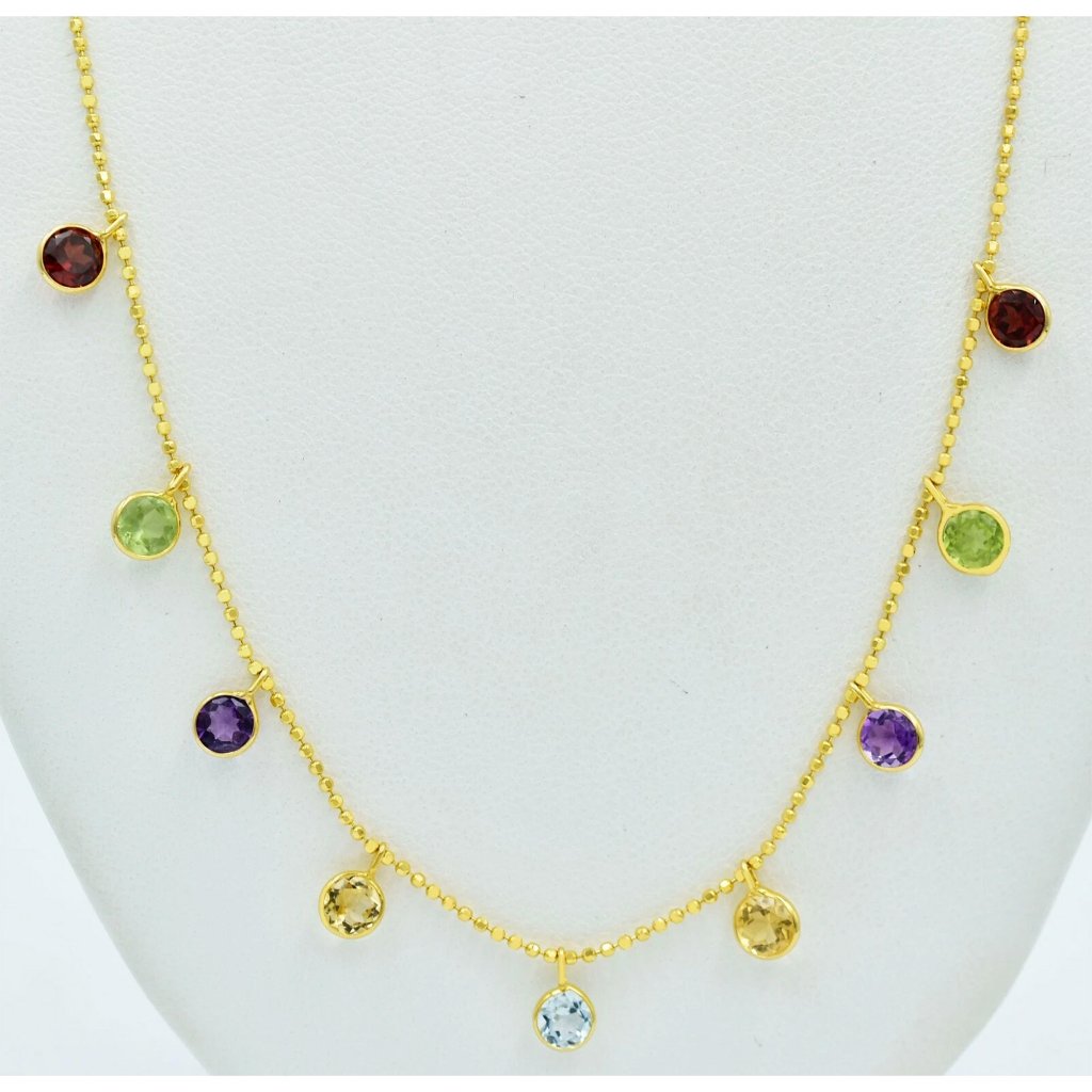 Genuine MultiGemstones Necklace 14k Yellow Gold